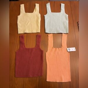 Abercrombie 4 cropped ribbed tank tops in yellow, pastel green, red, orange